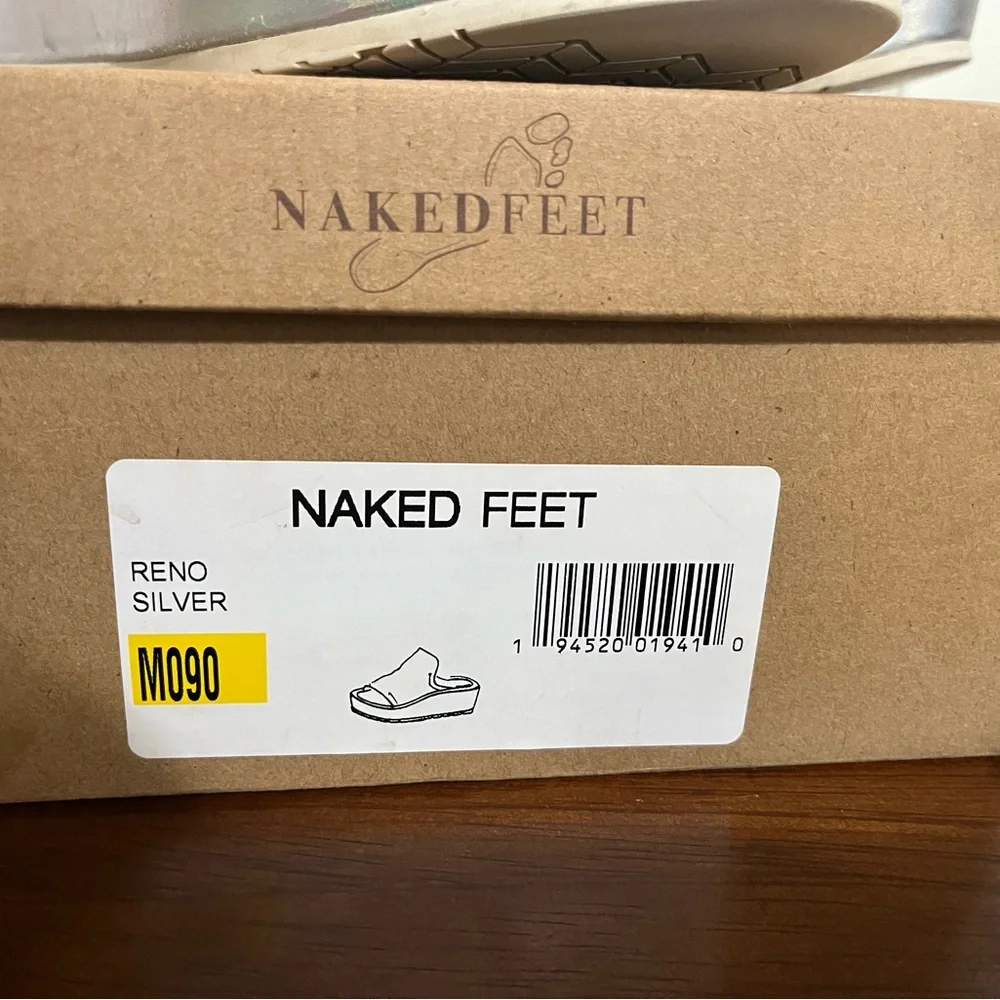 Naked Feet Iridescent Silver Platform Slide Mules - Picture 2 of 9